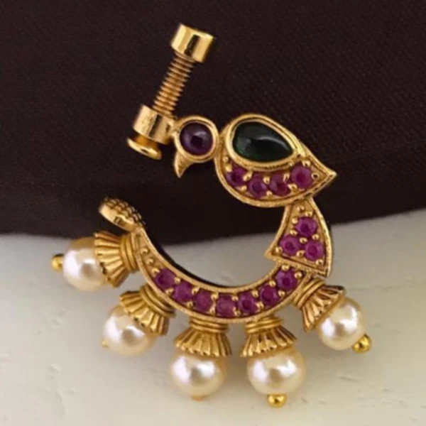 VK Fashion Jewels Traditional Oxidised Maharashtrian Nath with Peacock  Design Non Pierced Nose Ring for Women