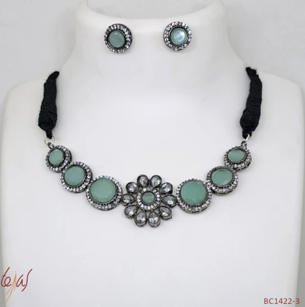 The Adobe Fine Art —Various Jewelers Neckwear—60-648 Sterling Silver with Turquoise  Necklace/Earring Set
